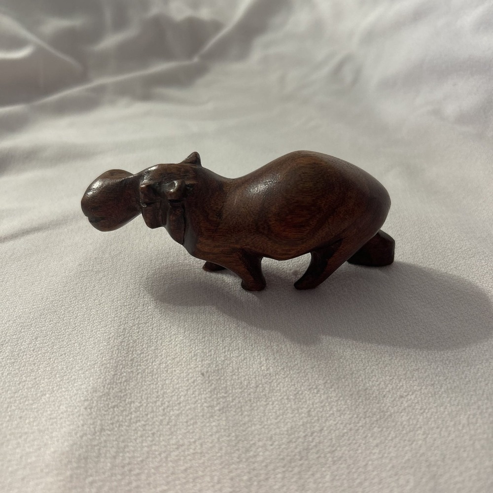Vintage Wood Hippo Hand Carved Hippopotamus Statue Figure Wooden 2.5" Tall‎